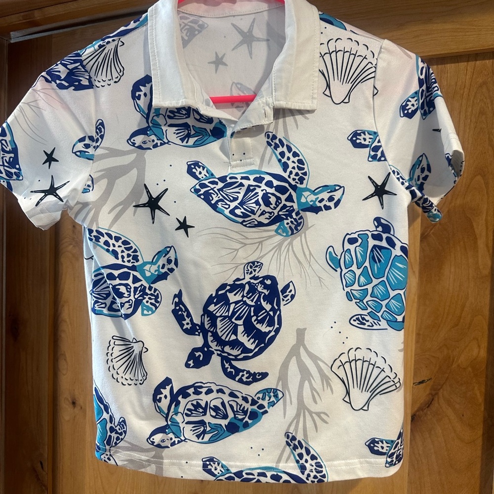 SHEIN Ocean Blue and White Polo Shirt